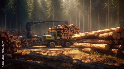 Logging timber wood industry. Generative Ai