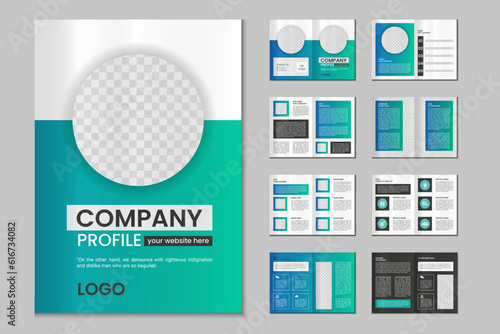 Company profile, multipage brochure template, include cover page, vertical a4 format presentation, landing page, annual report, leaflet, magazine, catalog, trendy minimalist colorful geometric design