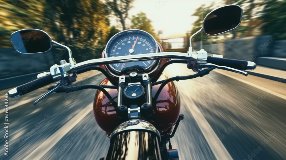 Fototapeta premium Motorcyclist first person view. Generative Ai