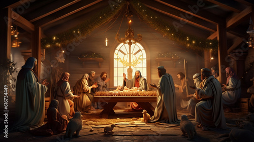 Nativity scene Christian Christmas concept. Generative Ai