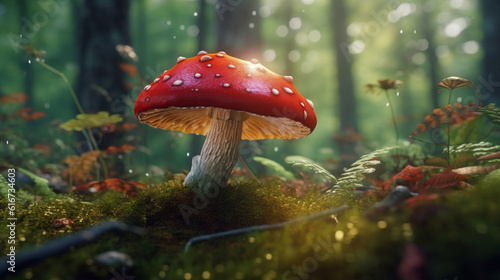 Poisonous wild mushroom in a forest. Generative Ai