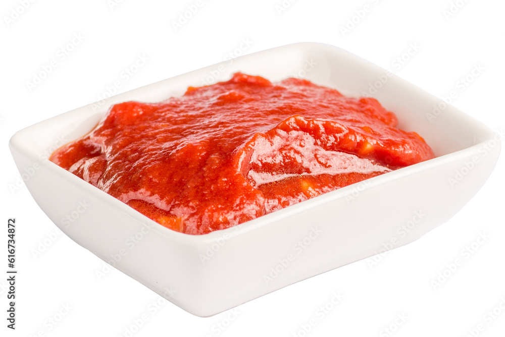 Tomato sauce. Ketchup in a white saucepan Tomato sauce. Ketchup in a white saucepan