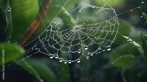 Spider web with dew drops. Generative Ai © andranik123