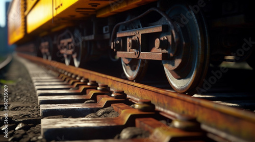 Train wheels on rails. Generative Ai