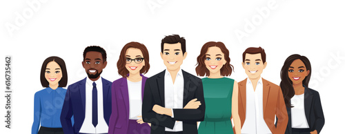 Multiethnic business team set with leader isolated vector illustration