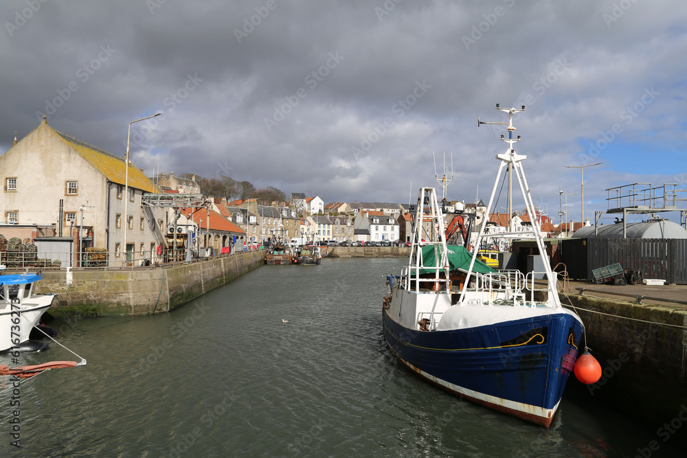 A view of the very old, pretty and picturesque harbour at Pittenweem, Fife, Scotland, UK. 