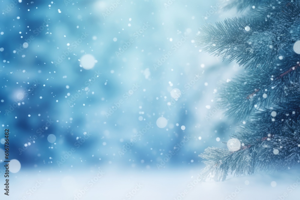 Winter Christmas frame with snow covered fir branches and falling snow, Generative AI Winter Christmas frame with snow covered fir branches and falling snow, Generative AI