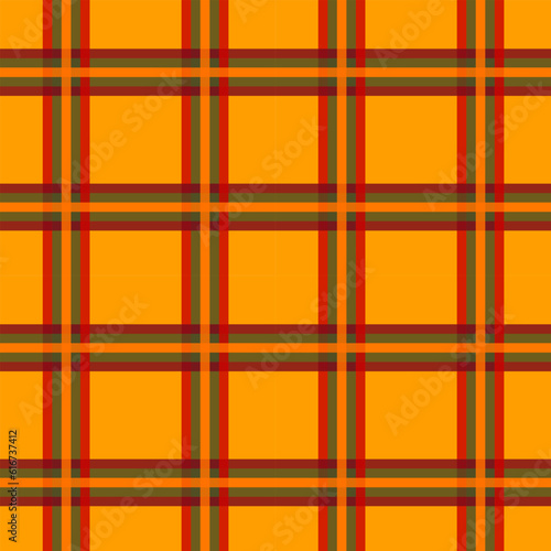 vector illustration of a seamless pattern red-green cage on an orange background - autumn background for textile, packaging, web design