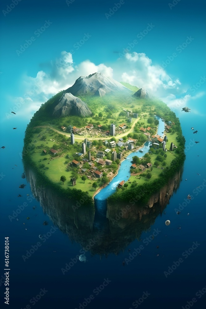 Fototapeta premium World population day, Picture of the earth with all its inhabitants, fresh green color