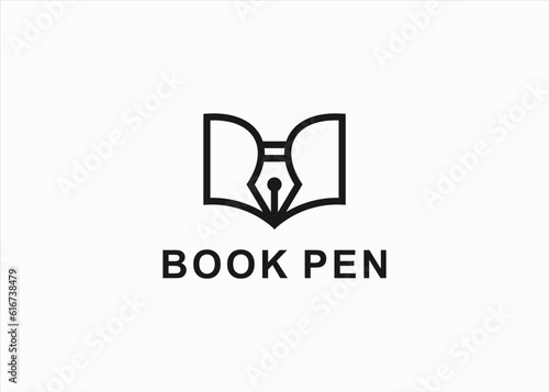 book with pen logo design vector silhouette illustration