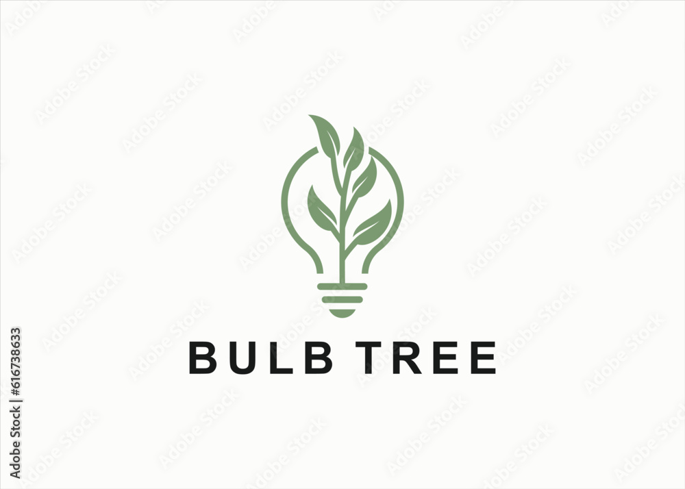 bulb with tree logo design vector silhouette illustration