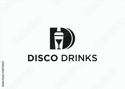 letter d with bartender logo design vector silhouette illustration
