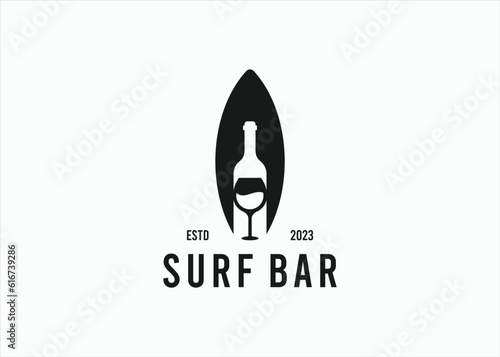 surf with wine logo design vector silhouette illustration