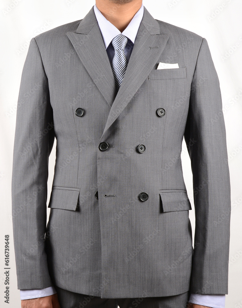 Close Up Of Men In Gray Double Breasted Suit. Close Up Of Men In Gray Double Breasted Suit.