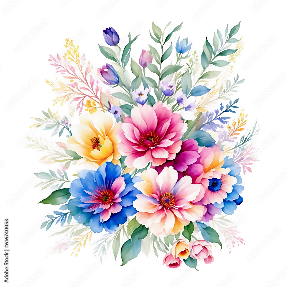 Beautiful watercolor flower floral bouquets Vibrant color 