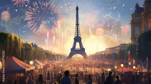 Celebrating Paris: Watercolor Drawing of Eiffel Tower with Fireworks in the Background for Stock Photos © oleksiifedorov