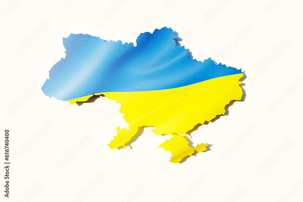 Obraz premium Ukraine map colored with Ukrainian flag isolated on white background. 3D render illustration.
