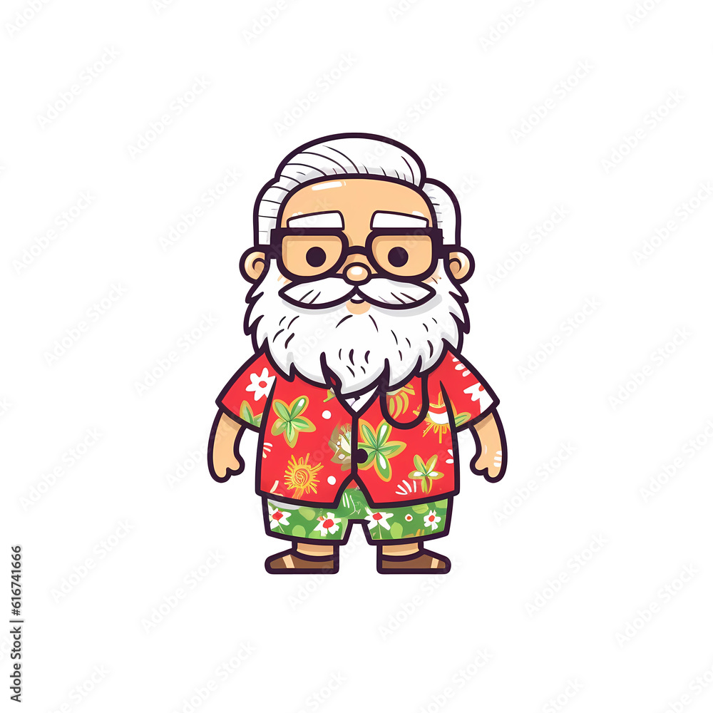 Christmas in Paradise, Santa Claus in a Hawaiian Paradise Made with Generative Ai.
