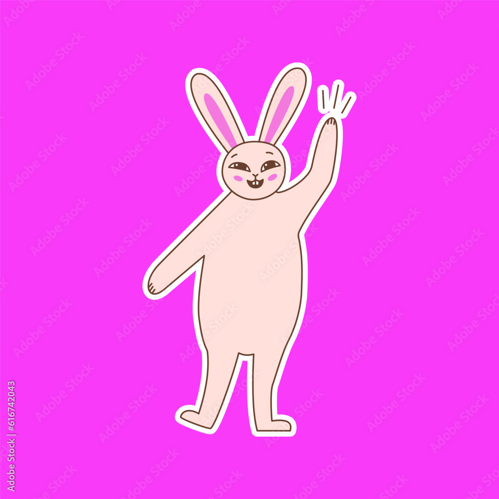 Cute rabbit waving, hello sticker Cute rabbit waving, hello sticker