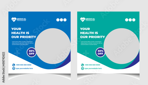 Healthcare or medical social media post template design.