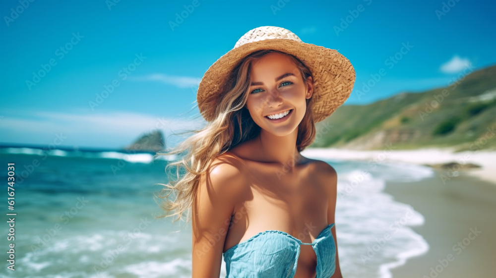 Seabreeze Beauty: Enchanting Girl with Windswept Hair, Embracing Coastal Bliss