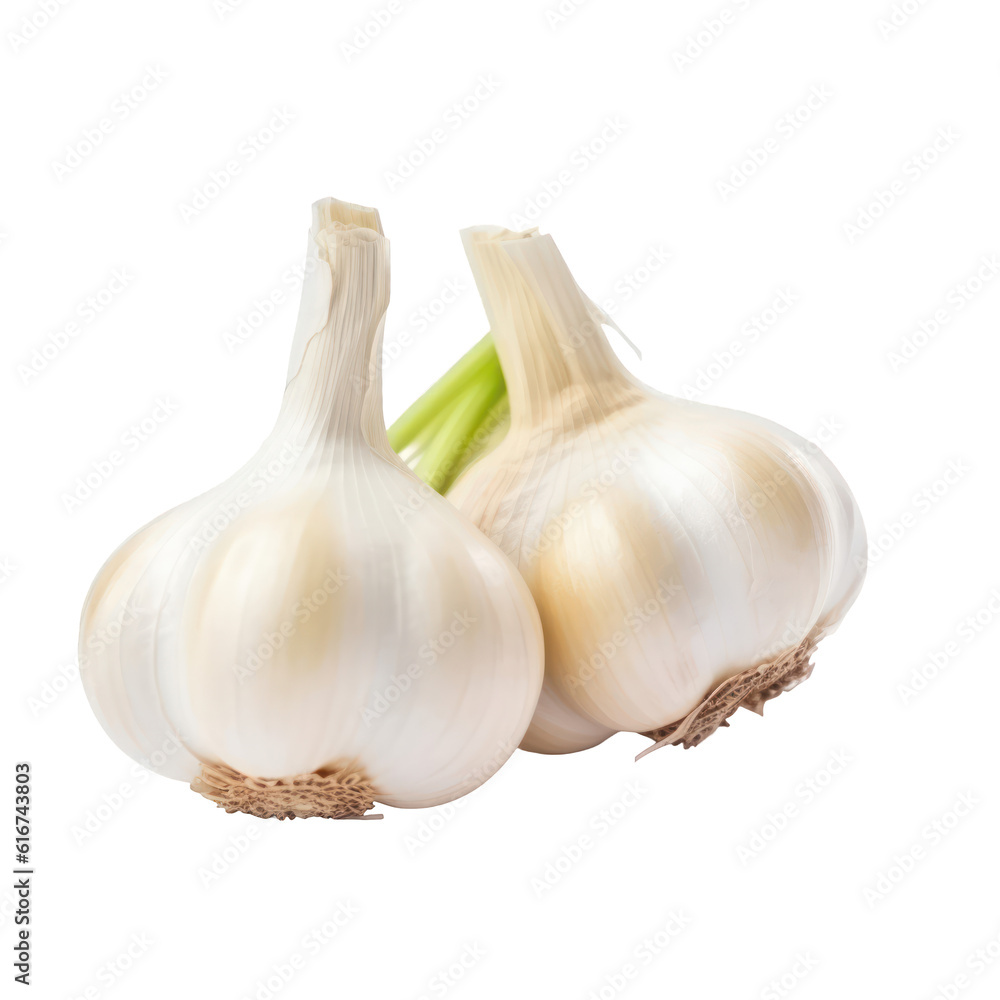 Fototapeta premium Fresh garlic isolated on transparent background. Png clip art element. Generated with AI.