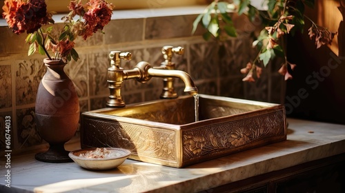 Timeless Elegance: Vintage Faucet and Porcelain Sink in Rustic Bathroom Generative AI 4