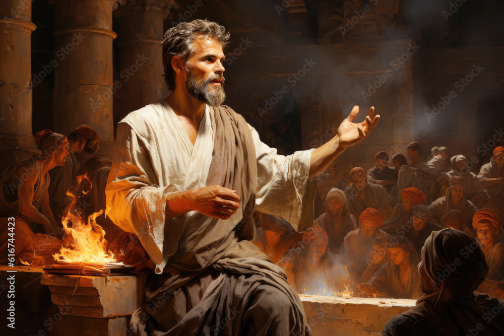 Apostle Paul preaching in the synagogue to the Ephesians Generative AI