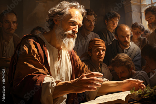 Apostle Paul preaching in the synagogue to the Ephesians Generative AI Illustration