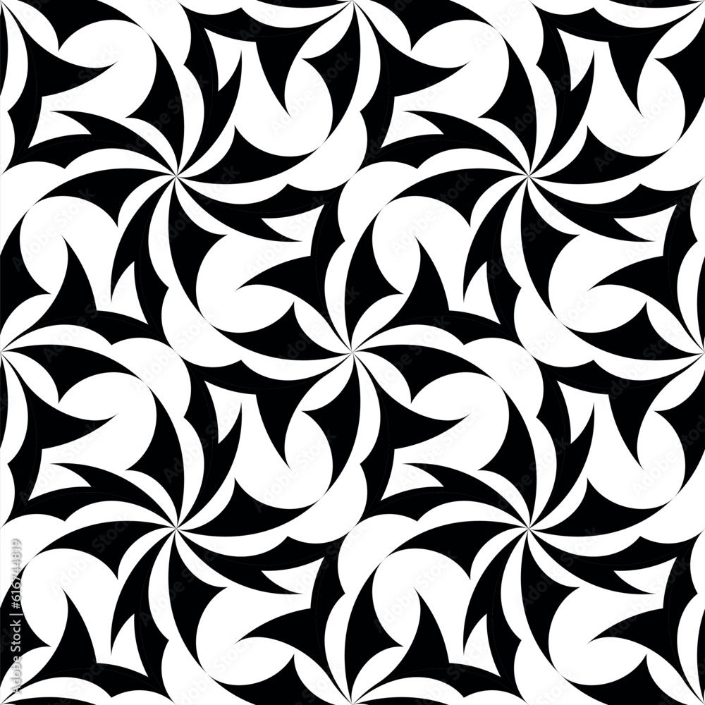Black and white seamless floral pattern with flowers and leaves made of geometric wavy elements. Abstract background. Textile graphic texture. Modern design. Vector illustration.