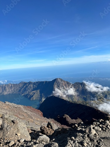 A panoramic view from the peak of Mount Rinjani.