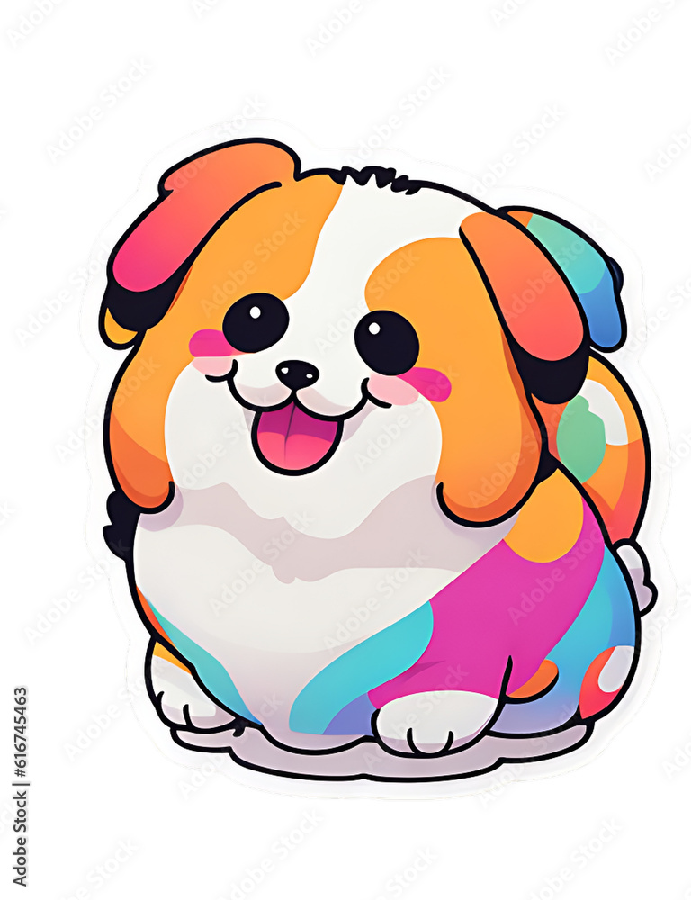 Obraz premium Cartoon dog stickers, Generative Ai illustration, dog, dog cartoon, kawaii