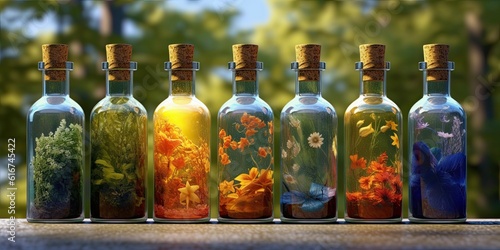Glass jars representing the 4 seasons. Generative AI