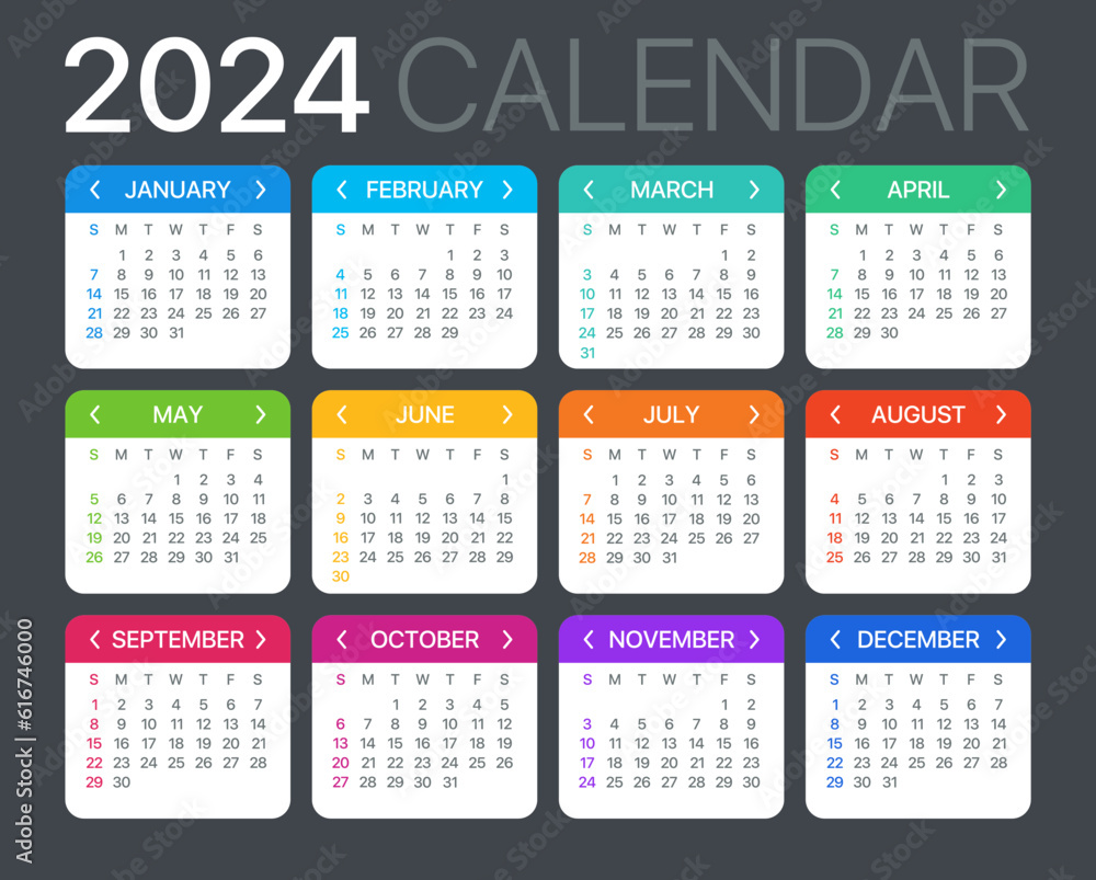 2024 Calendar - vector template graphic illustration - Sunday to Monday 2024 Calendar - vector template graphic illustration - Sunday to Monday