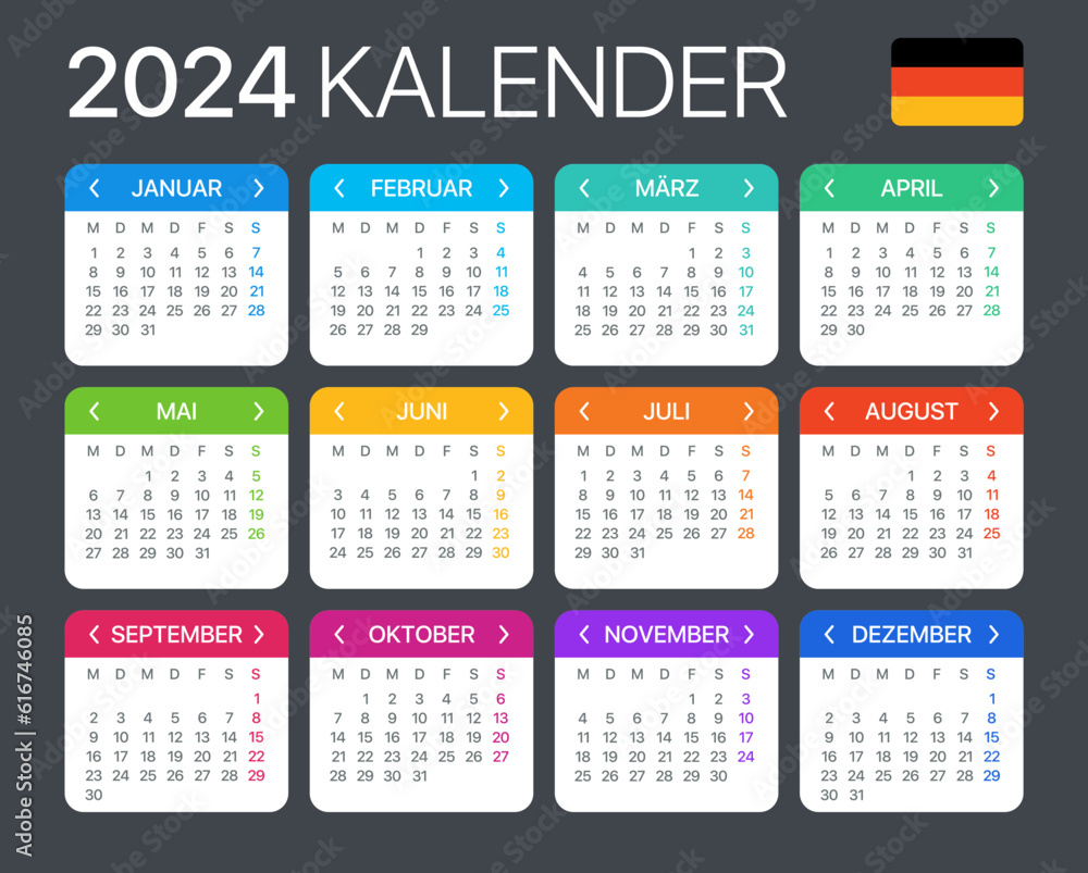 2024 Calendar - vector template graphic illustration - German version 2024 Calendar - vector template graphic illustration - German version