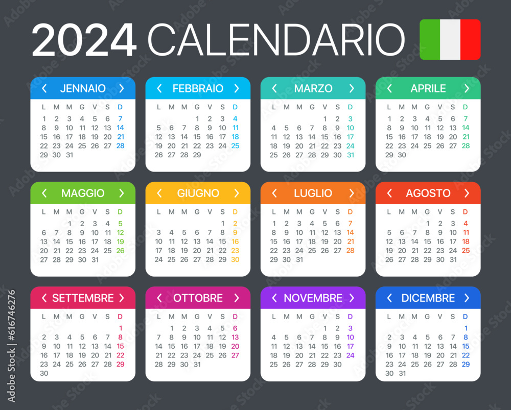 2024 Calendar - vector template graphic illustration - Italian version 2024 Calendar - vector template graphic illustration - Italian version