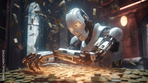 Artificial Intelligence Robot Gaming with Money on Table Top © Аrtranq