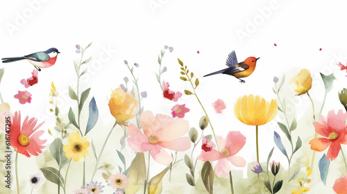 Beautiful floral spring seamless pattern with watercolor drawn field wildflowers. For wedding stationery, greetings, wallpapers, fashion, backgrounds, textures, DIY, packaging, cards. Generative AI. © Imagine