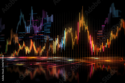 Stock market graph charts on a dark digital background. Generative AI