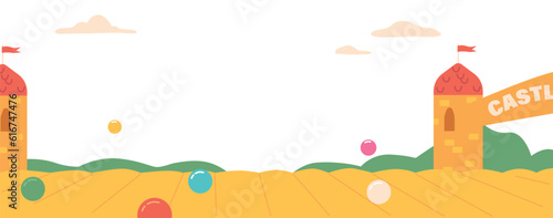 Background with Exciting Inflatable Attractions Provide Thrilling Entertainment For Kids. Bounce Castle with Slides