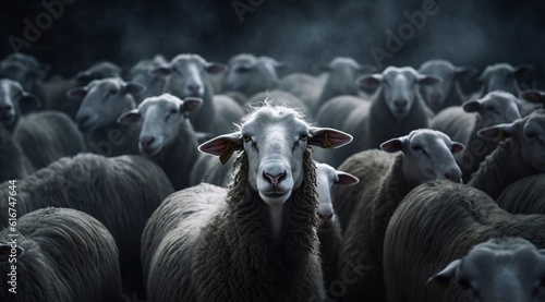 Eid-al-Adha, sheep on the background of a flock of sheep
