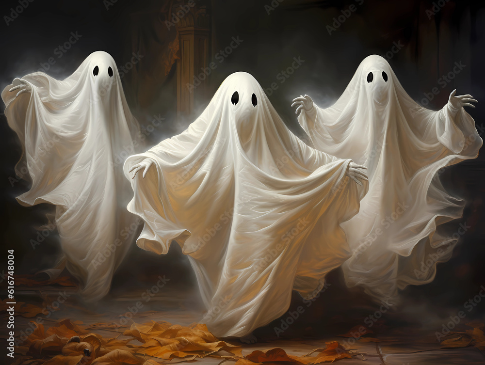 Spooky Halloween Ghosts Haunted Illustration - obrazy, fototapety, plakaty 