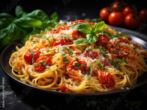 Italian pasta with tomatoes and basil