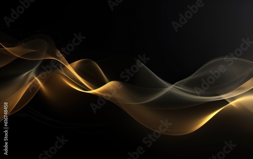 Black and Gold Wavy Fluid Background with Abstract Smoke Waves