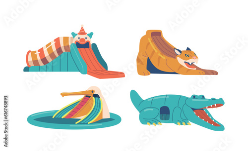 Clown, Tiger, Pelican and Crocodile Inflatable Rides Provide A Fun-filled Experience From Bounce Houses To Water Slides