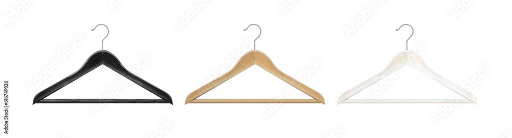 Clothes hanger isolated on white background. Wooden hanger Realistic vector clothes hanger wooden hanger closeup isolated on background. Design template, clipart or layout for graphics. Vector Clothes hanger isolated on white background. Wooden hanger Realistic vector clothes hanger wooden hanger closeup isolated on background. Design template, clipart or layout for graphics. Vector
