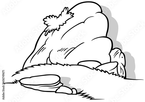 Drawing of Piece of Rock and Stones in the Grass