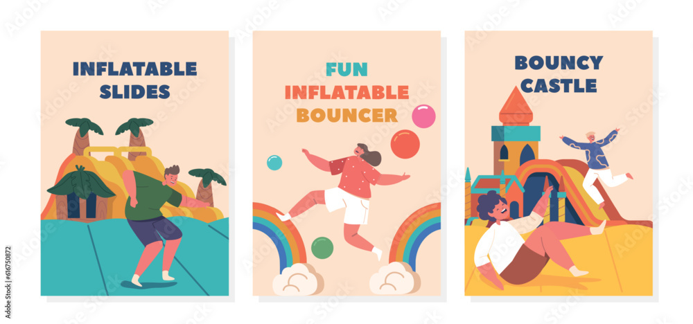 Vibrant Banners Showcasing Children Joyfully Enjoying Inflatable Rides, Creating An Atmosphere Of Excitement And Fun Vibrant Banners Showcasing Children Joyfully Enjoying Inflatable Rides, Creating An Atmosphere Of Excitement And Fun