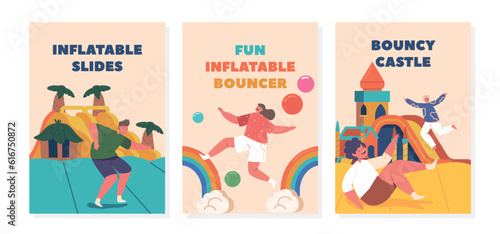Vibrant Banners Showcasing Children Joyfully Enjoying Inflatable Rides, Creating An Atmosphere Of Excitement And Fun