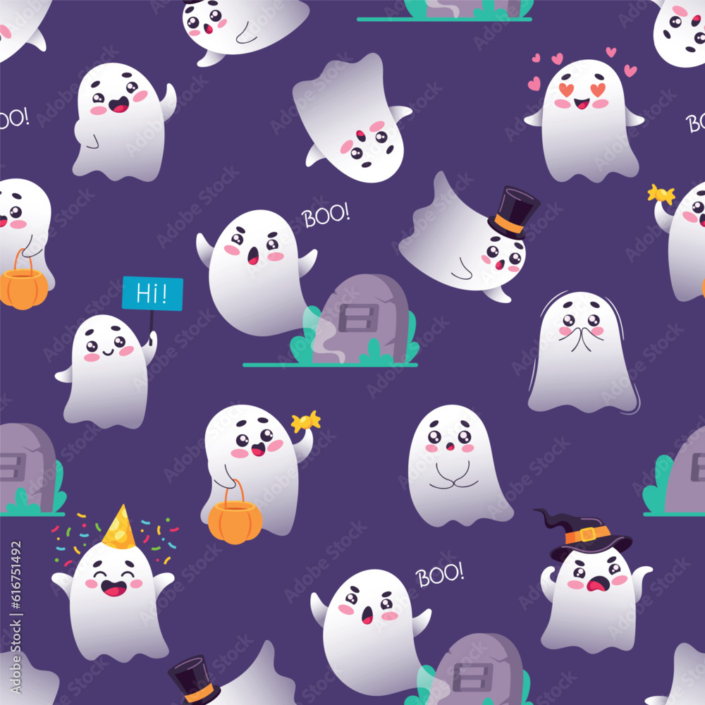 Seamless Pattern Featuring Adorable Ghosts, Perfect For Halloween-themed Designs And Adding A Playful Touch